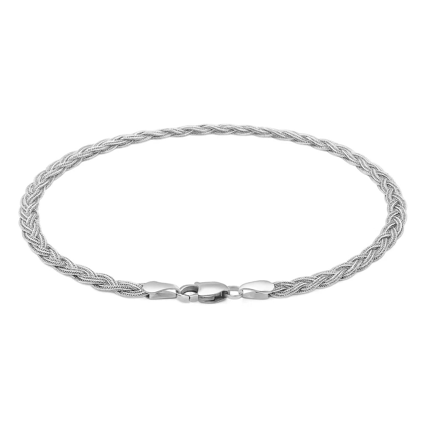 14k white gold braided bracelet featuring a classic design and elegant chain detail, perfect for luxury styling.