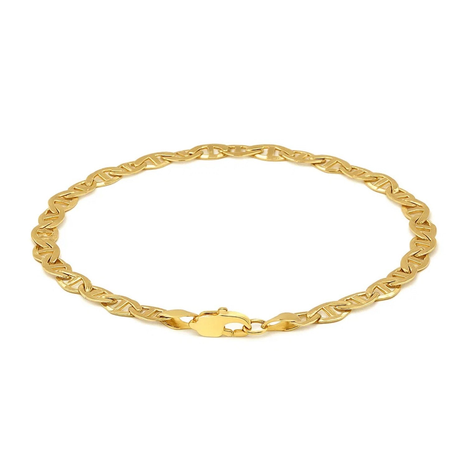 14k yellow gold mariner link bracelet with modern round links, showcasing luxury craftsmanship and timeless elegance.