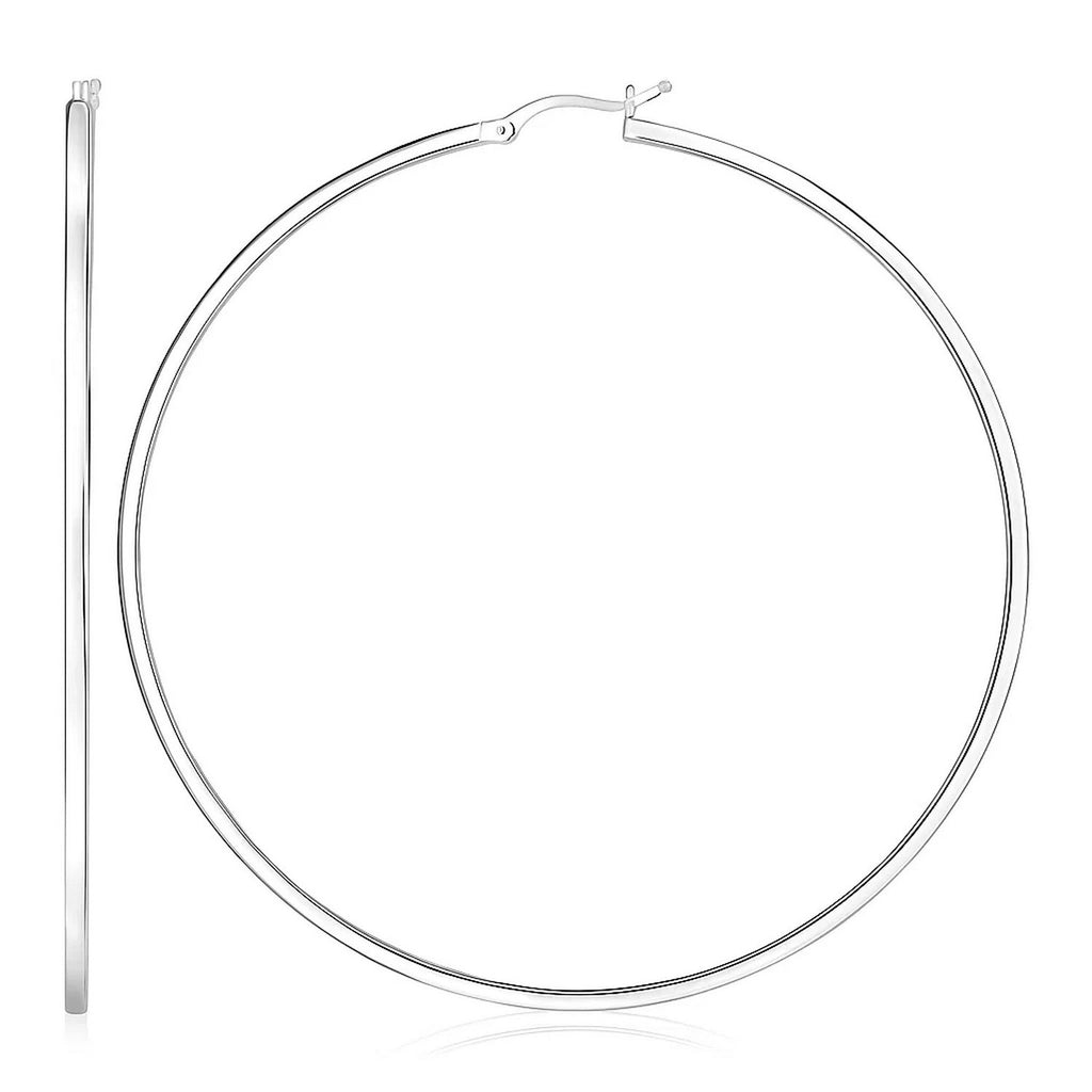 Sterling silver polished large rectangular hoop earrings with a sleek modern design for elegant sophistication.