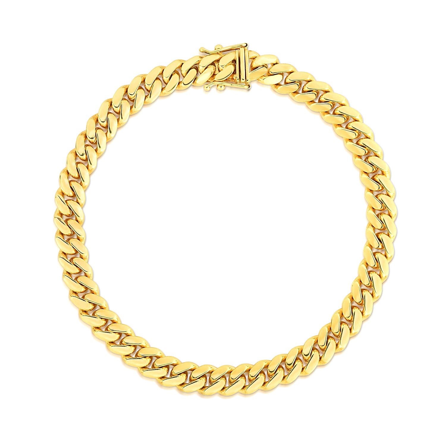 14k yellow gold classic Miami Cuban bracelet, 7.10 mm, featuring solid links for timeless elegance and luxury.