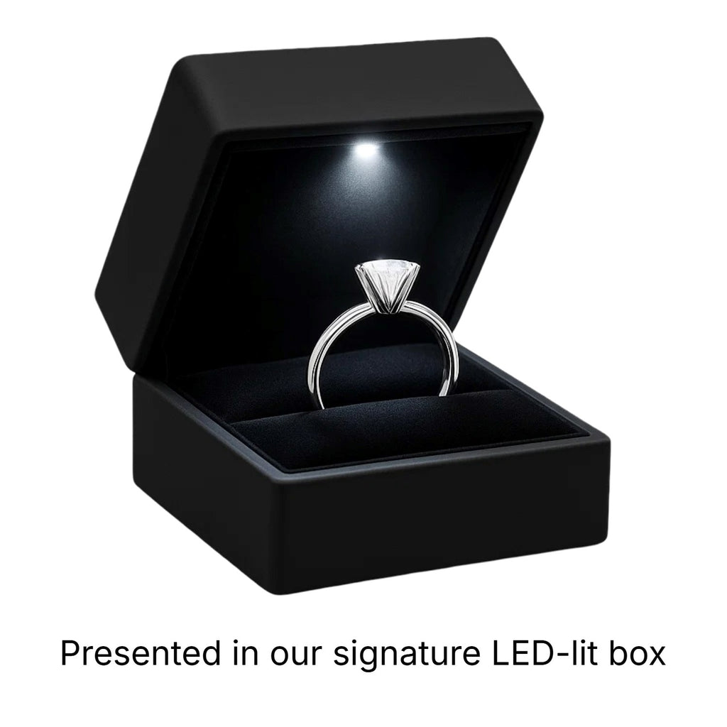 1 carat cushion lab-grown diamond solitaire ring in 10K white gold with elegant prong setting, showcasing modern luxury.