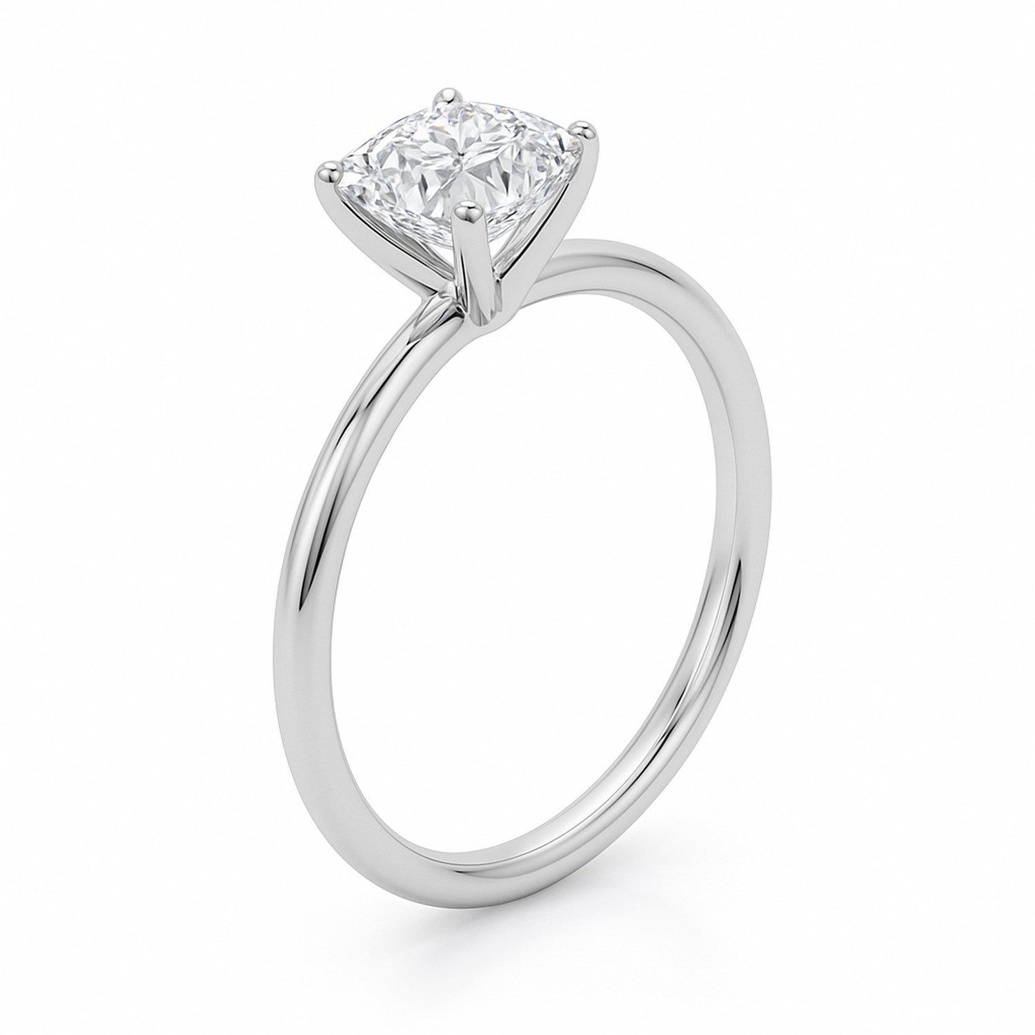 1 carat cushion lab-grown diamond solitaire ring in 10K white gold, featuring a modern prong setting for timeless elegance.