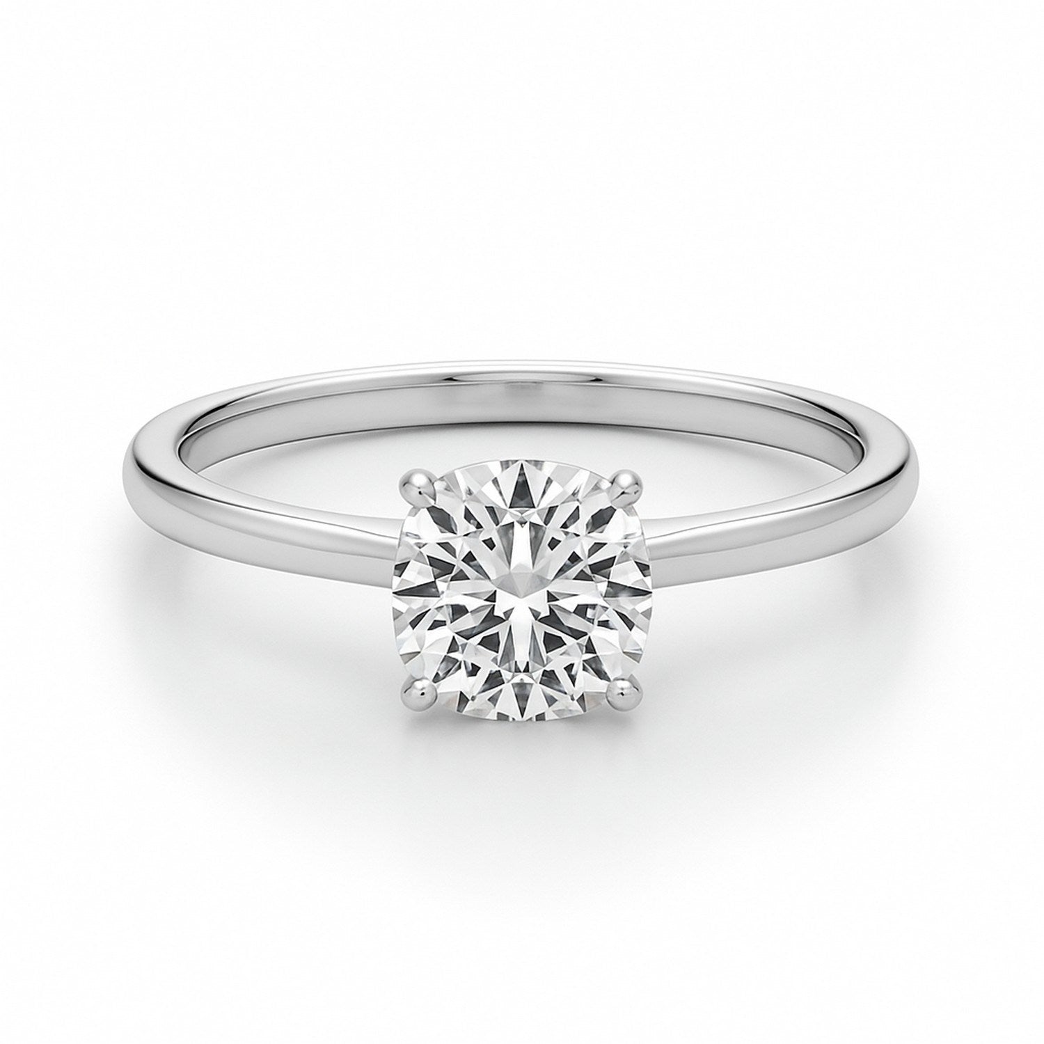 1 carat cushion lab-grown diamond solitaire ring in 10K white gold, featuring a modern prong setting for timeless elegance.