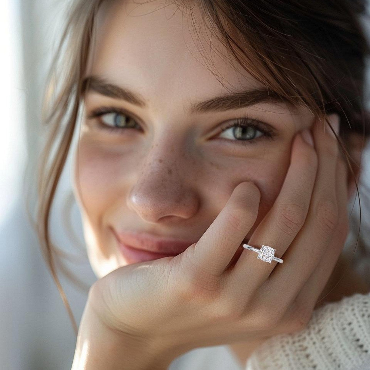 1 carat cushion lab-grown diamond solitaire ring in 10K white gold, featuring a modern prong setting for timeless elegance.