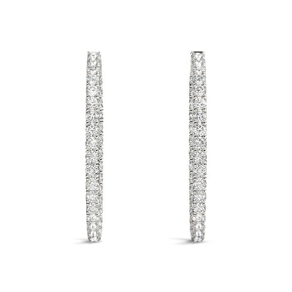 14k white gold two-sided diamond hoop earrings featuring a modern prong setting with 2 cttw of sparkling round diamonds