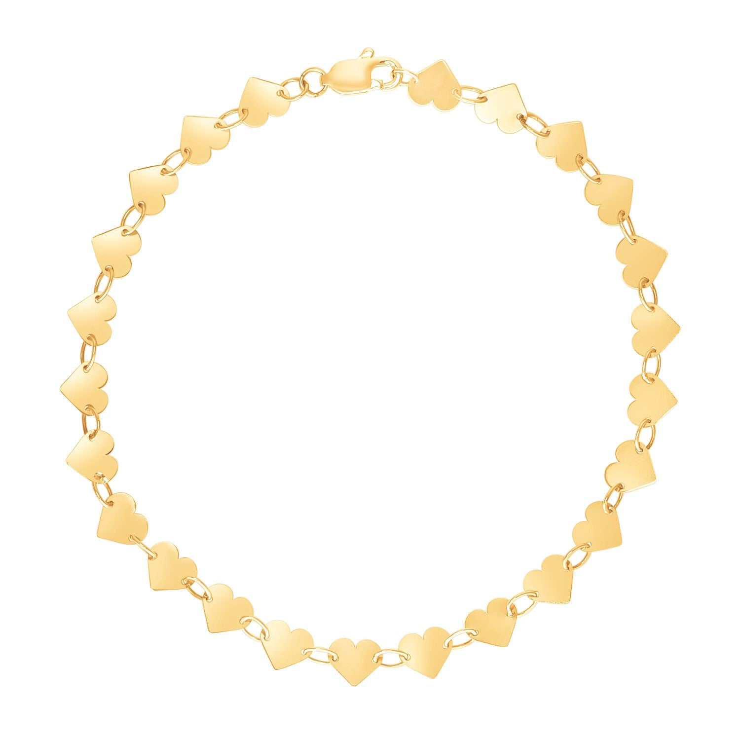 14k yellow gold 7-inch mirrored heart chain bracelet with elegant link design, perfect for classic luxury styling.