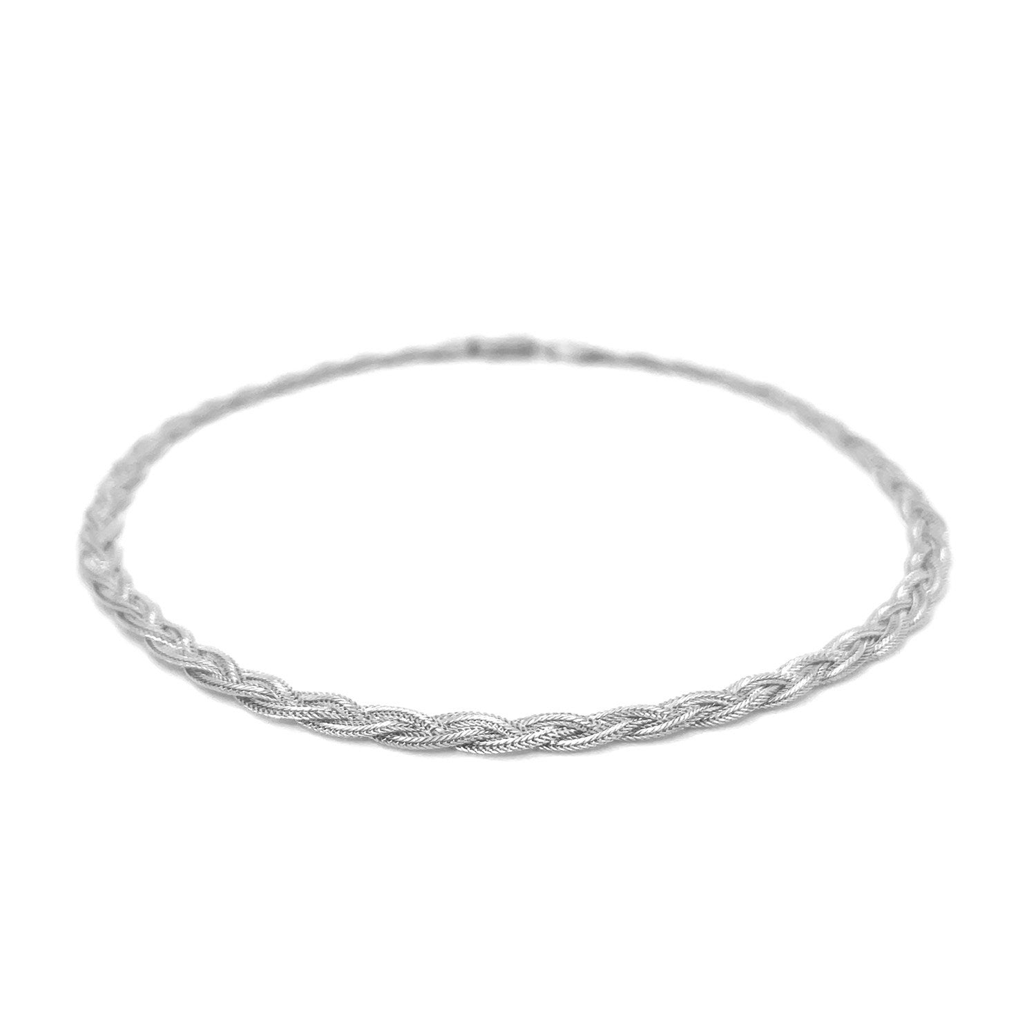 14k white gold braided foxtail anklet with a modern design, exuding luxury and elegance for refined style.