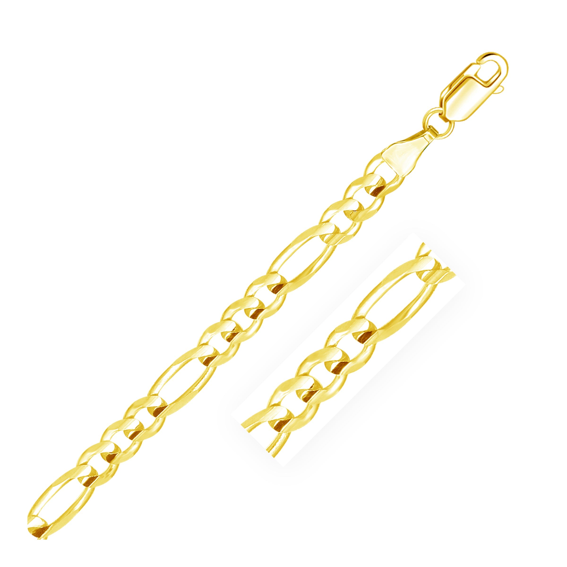 14k yellow gold solid Figaro bracelet, 6.00 mm width, featuring a sleek modern design and elegant round links.