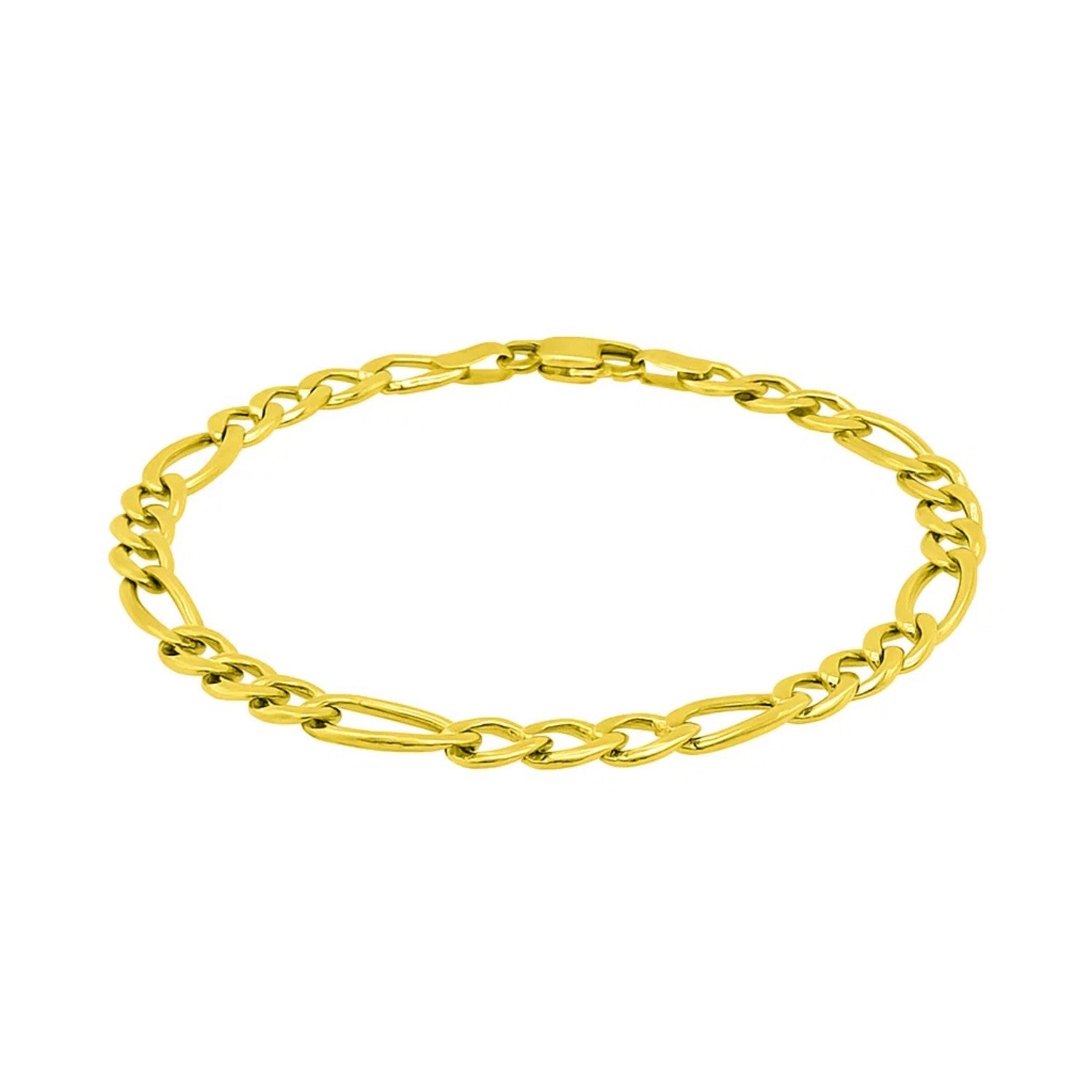14k yellow gold solid Figaro bracelet featuring a modern design with elegant round links and a polished finish.