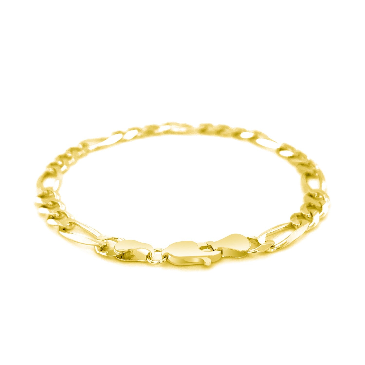 14k yellow gold solid Figaro bracelet with modern design and polished finish, showcasing elegant round links.