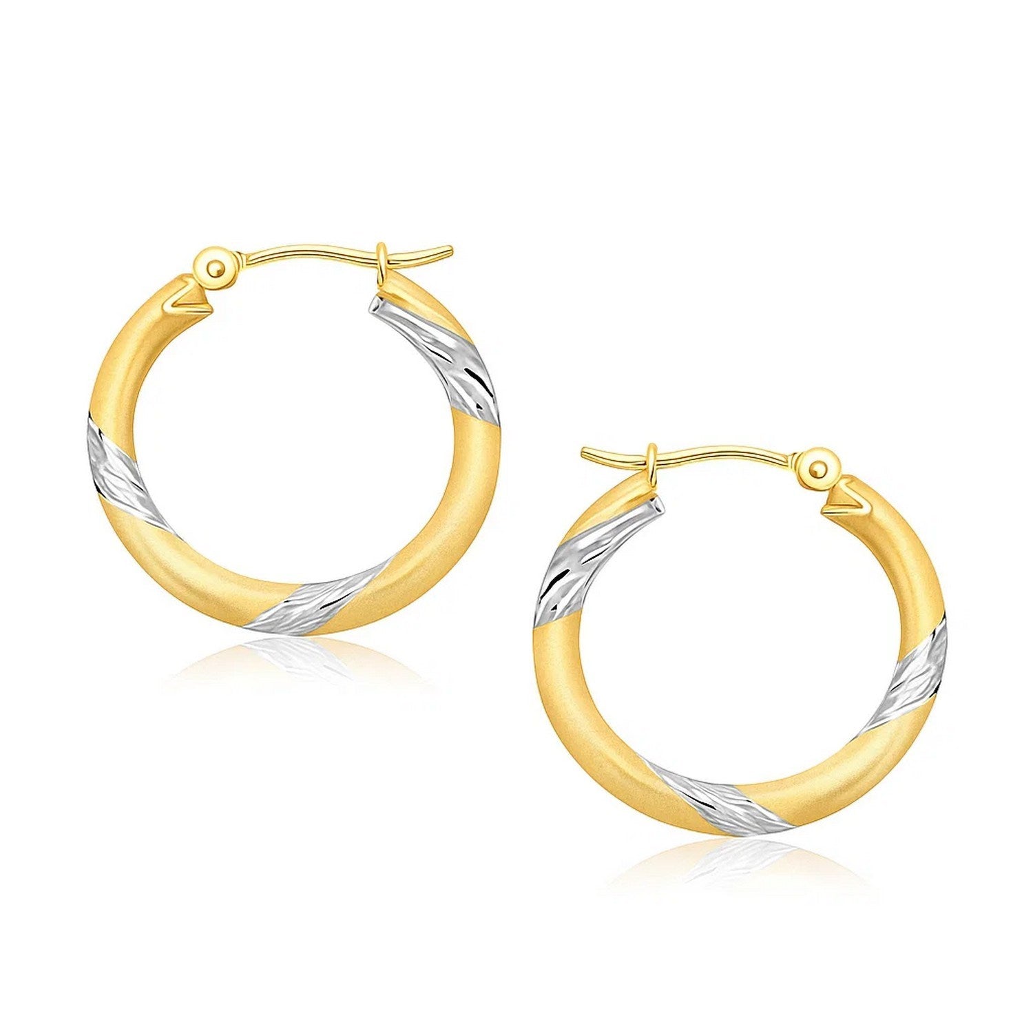 14k two-tone gold polished hoop earrings with a modern design, perfect for elevating any luxury jewelry collection.