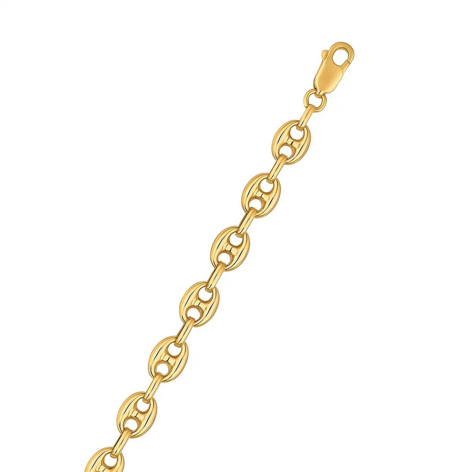 14k yellow gold puffed mariner link bracelet showcasing a modern design with elegant, polished finish.