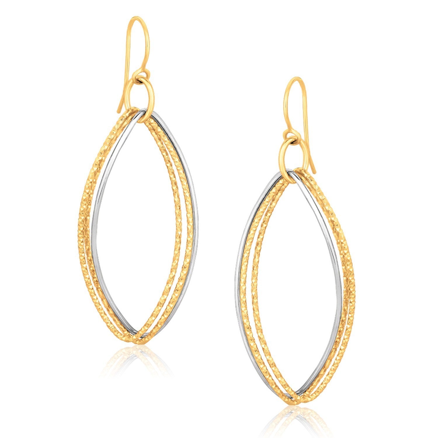 14k two-tone gold textured triple oval drop earrings, showcasing contemporary elegance and luxurious craftsmanship.