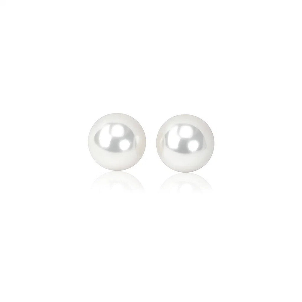 14k yellow gold stud earrings featuring 6mm round freshwater cultured pearls in a modern design.