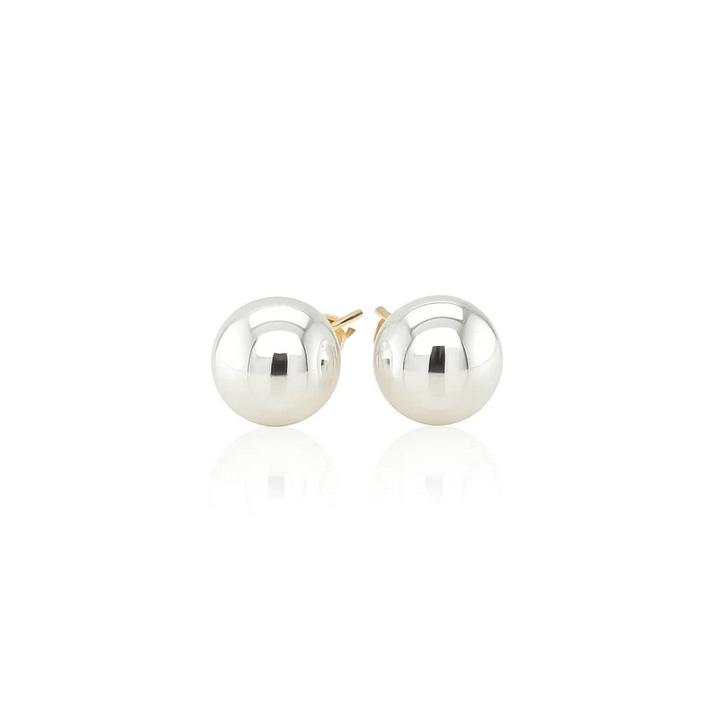 14k yellow gold stud earrings featuring 6mm round freshwater cultured pearls in a modern design.