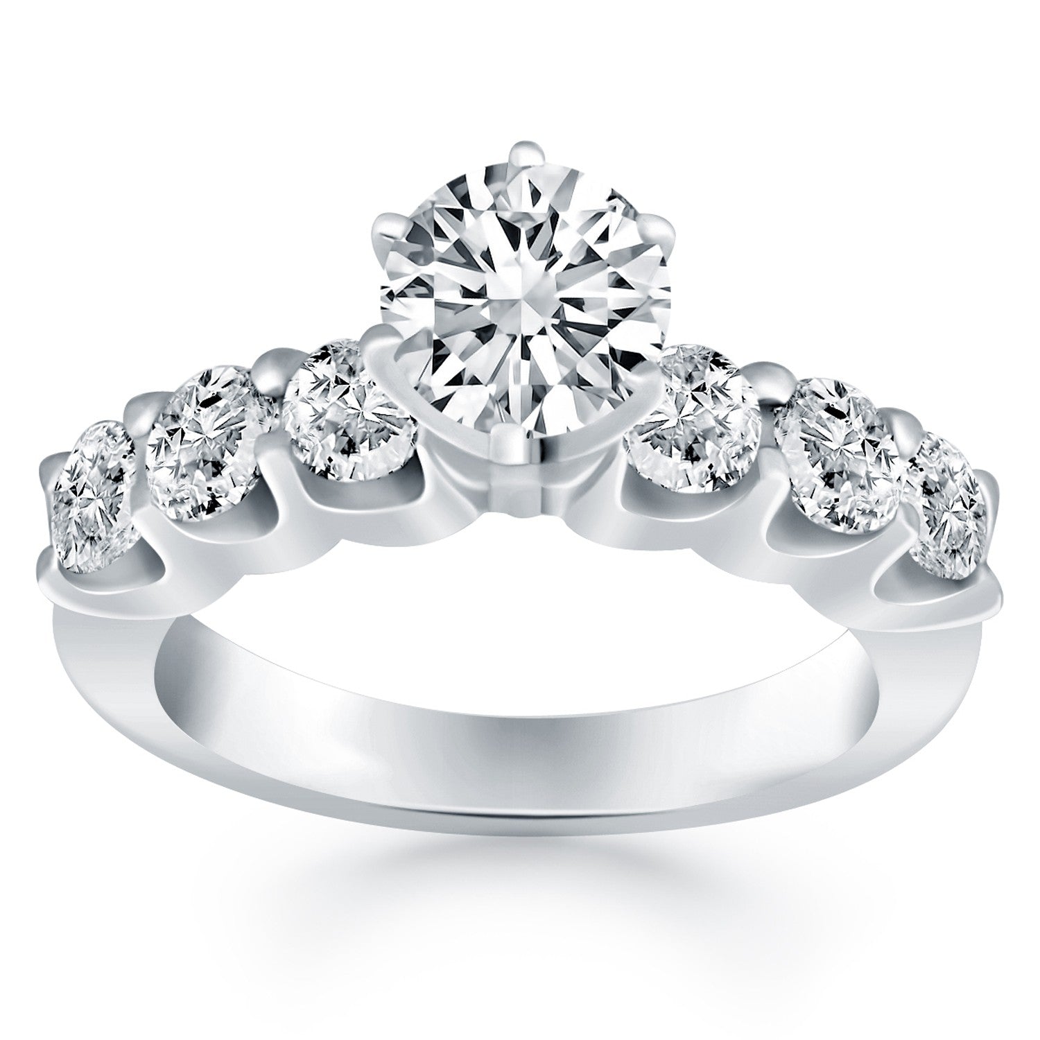14k white gold shared prong diamond engagement ring featuring elegant round diamonds for timeless romance