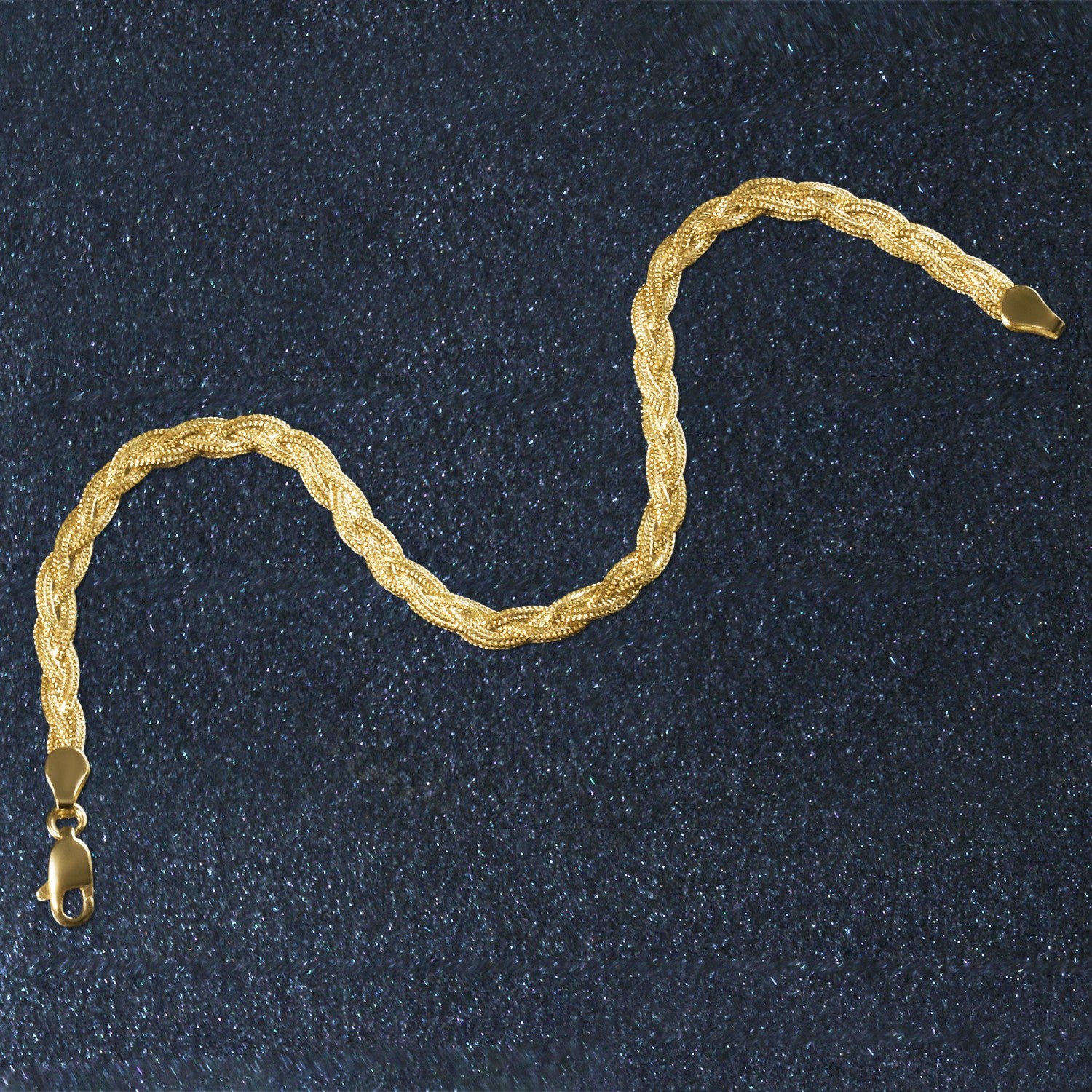 14k yellow gold braided bracelet, modern luxury design, 3.50 mm width, perfect for elegant layering or standalone wear.