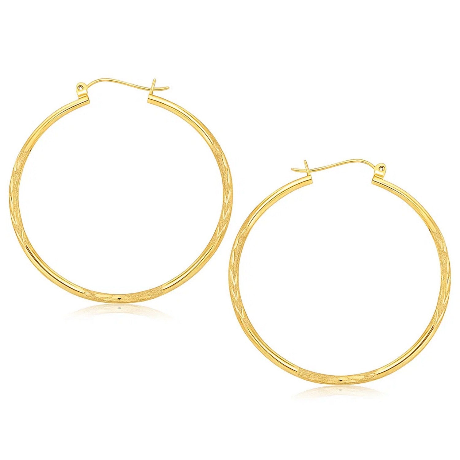 14k yellow gold extra large hoop earrings featuring a stunning diamond cut for an elegant, luxurious look.