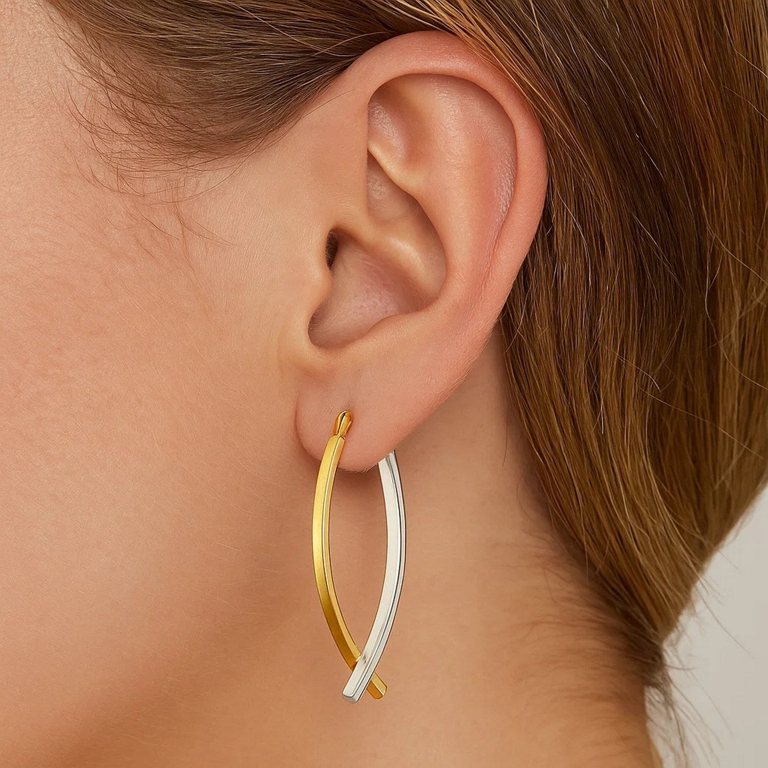 14k two-tone gold modern drop earrings featuring a double row design for an elegant, sophisticated look.