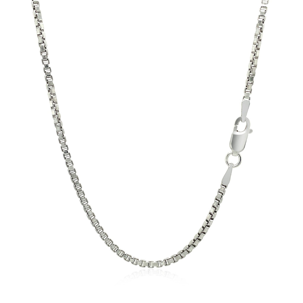 Sterling silver rhodium plated box chain with modern link design, perfect for layering or standalone elegance.