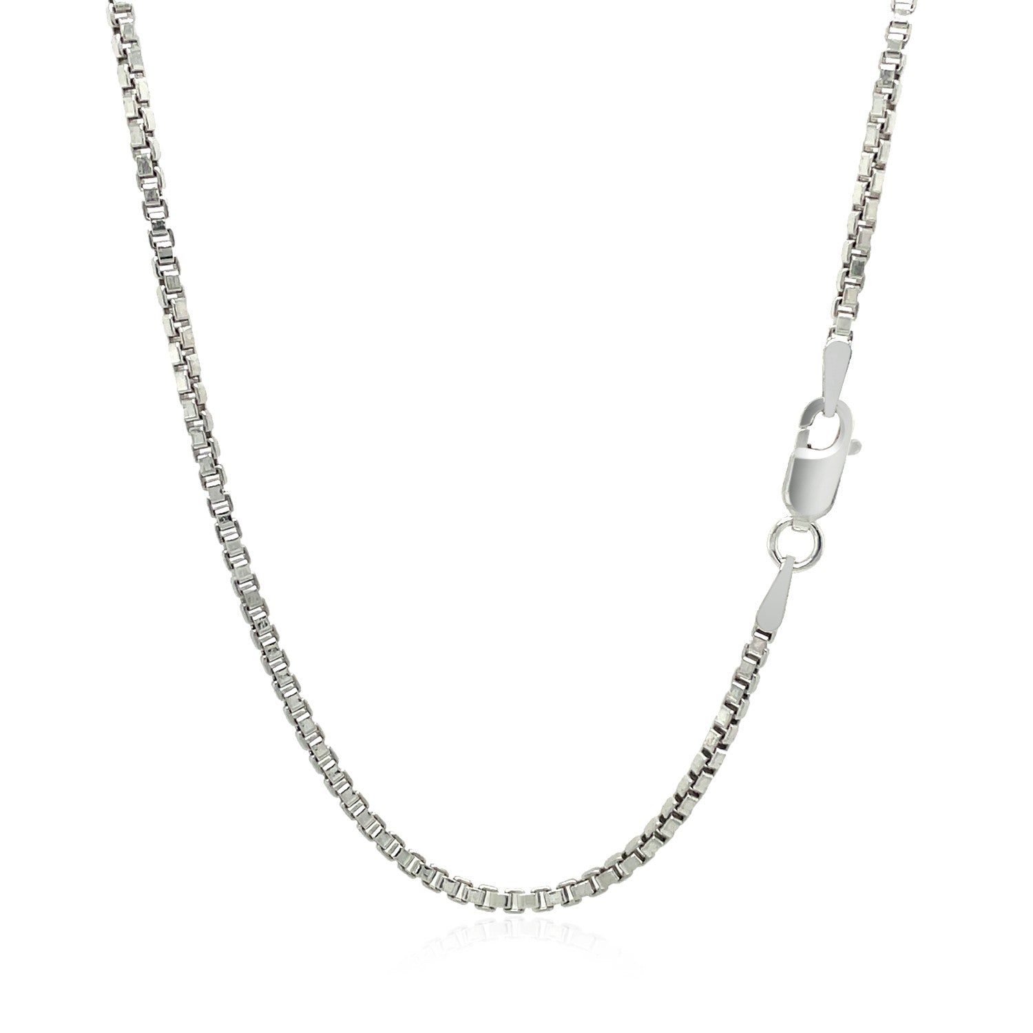 Sterling silver rhodium plated box chain with modern link design, perfect for layering or standalone elegance.