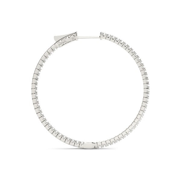 14k white gold polished hoop earrings featuring round diamonds in a modern prong setting, perfect for elegant occasions.