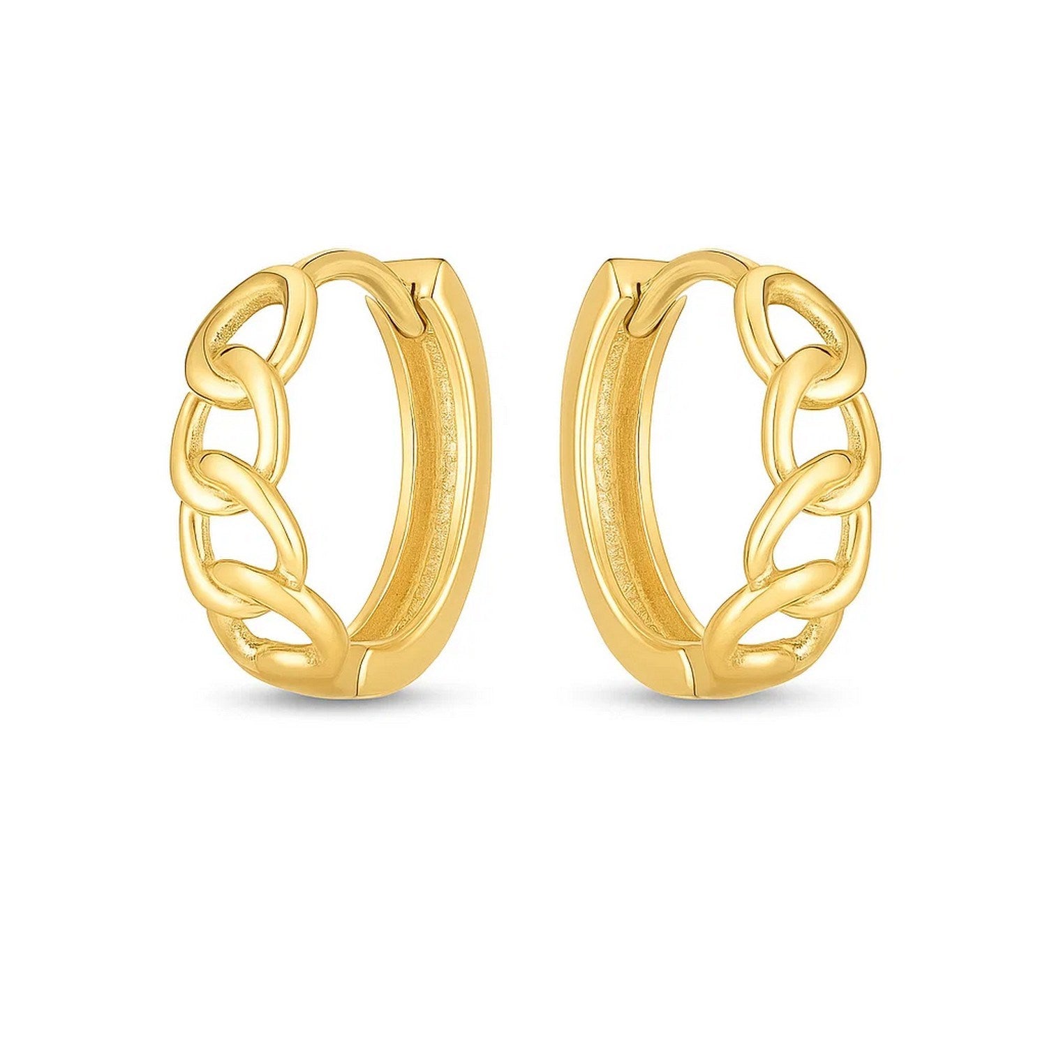 14k yellow gold huggie hoop earrings with a modern design, perfect for elegant everyday wear.