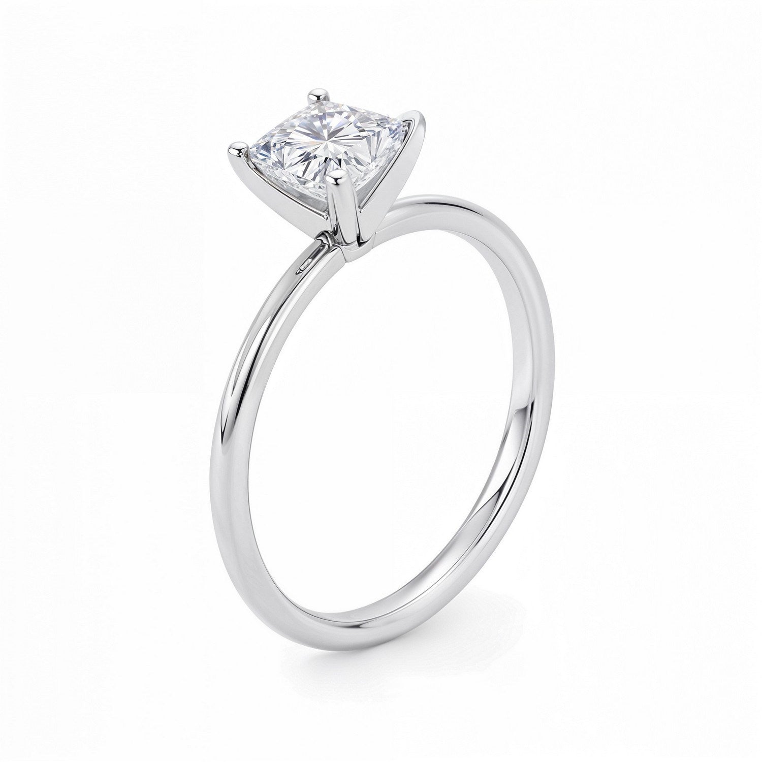 1 carat princess cut diamond solitaire ring in 14k white gold, showcasing modern elegance and timeless luxury.