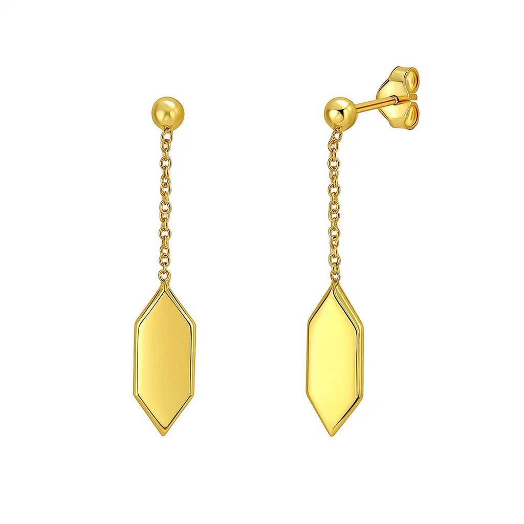 14k yellow gold polished drop earrings featuring a sleek modern design, perfect for elegant occasions.
