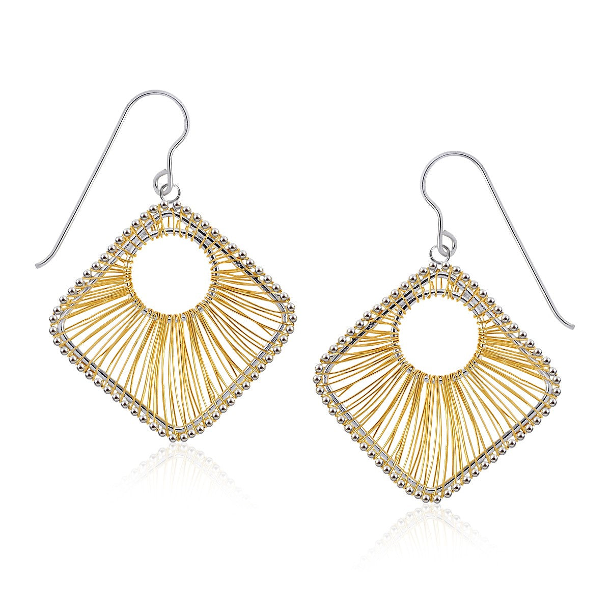 14K Yellow Gold Geometric Thread Earrings in Sterling Silver