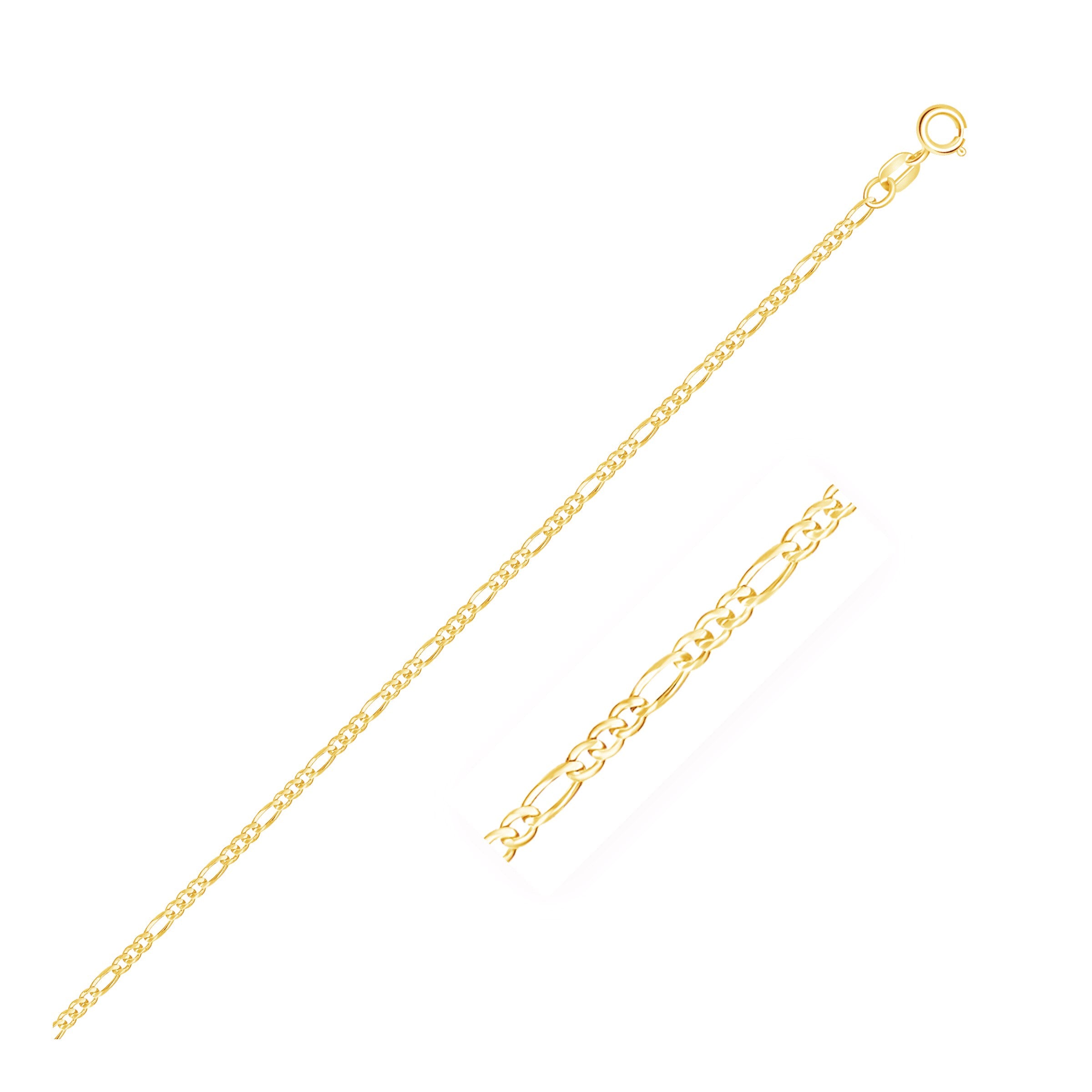 14k yellow gold Figaro anklet featuring a modern chain design, perfect for adding elegance to any outfit.