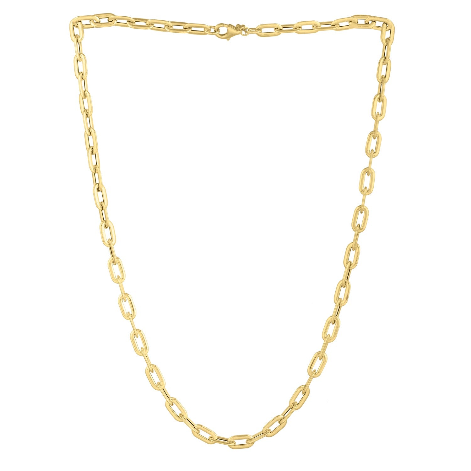 Oval domed necklace in 14k yellow gold, featuring a modern paperclip design for a chic, sophisticated look.
