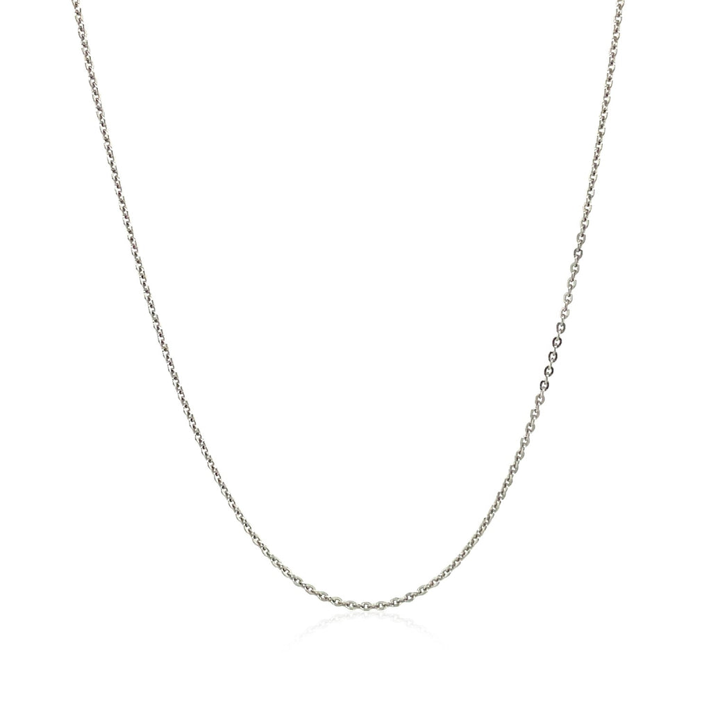 Sterling silver rhodium plated cable chain with modern design, showcasing a sleek 0.60 mm profile for elegant layering.