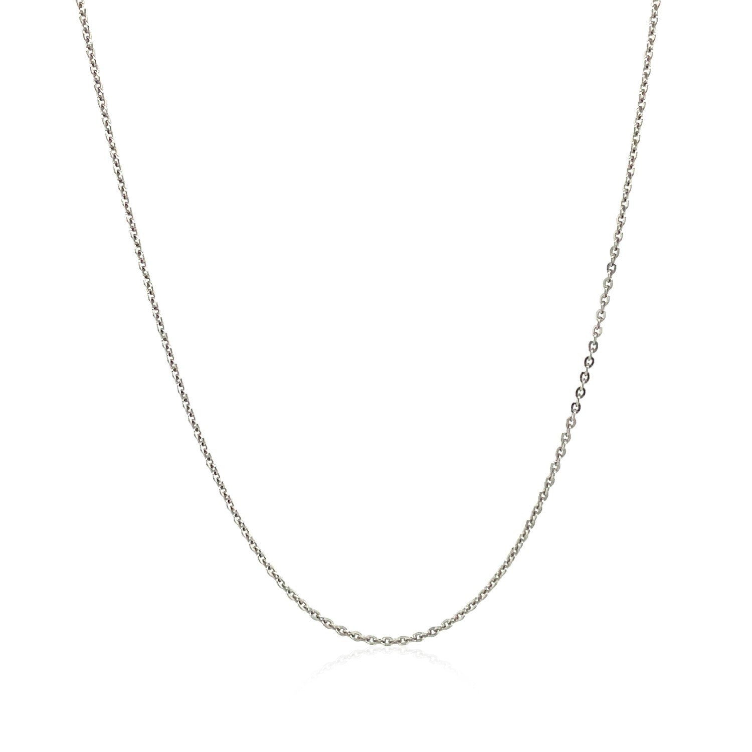 Sterling silver rhodium plated cable chain with modern design, showcasing a sleek 0.60 mm profile for elegant layering.