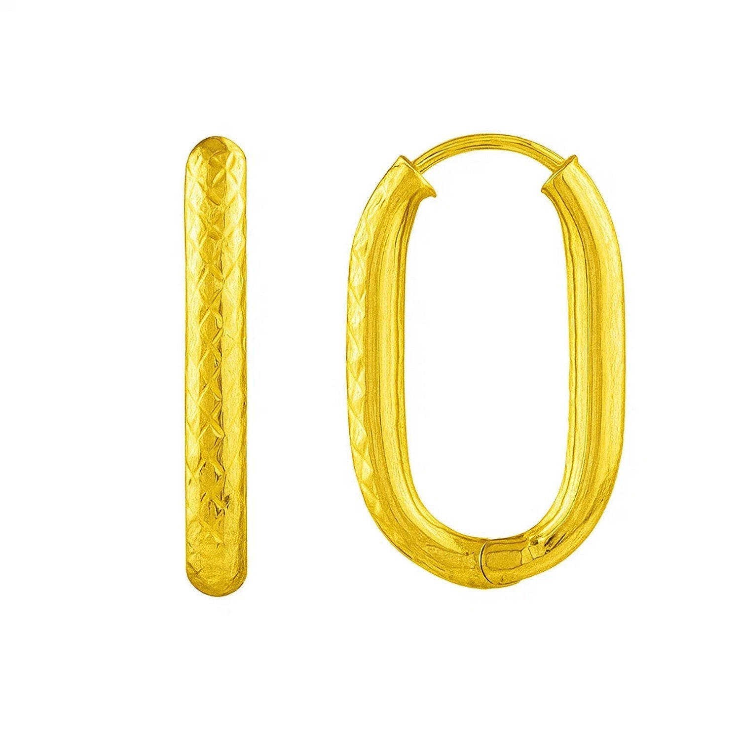 14k yellow gold endless engraved diamond hoop earrings, showcasing modern elegance and timeless luxury.