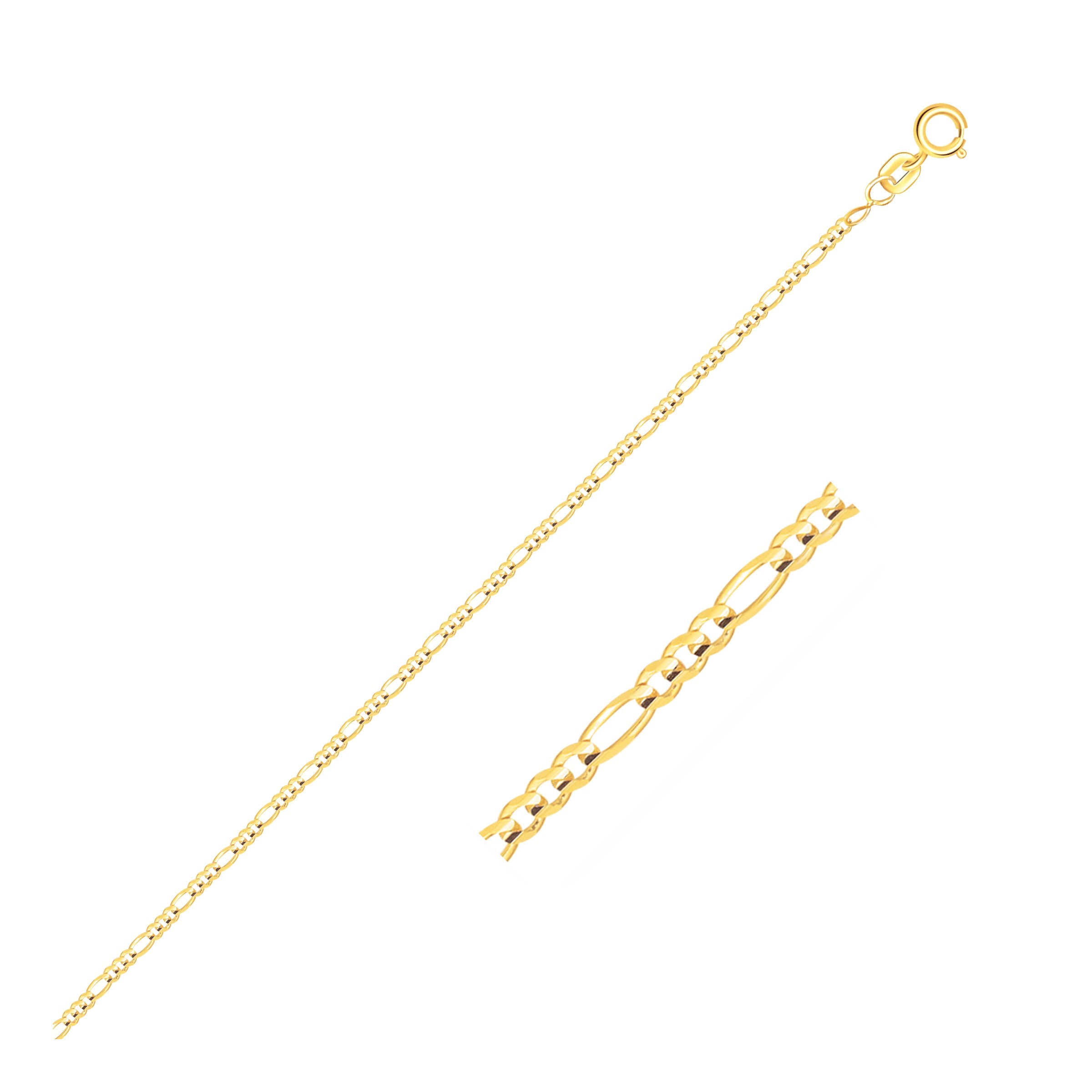 14k yellow gold Figaro anklet featuring a modern chain design, perfect for elegant everyday wear.
