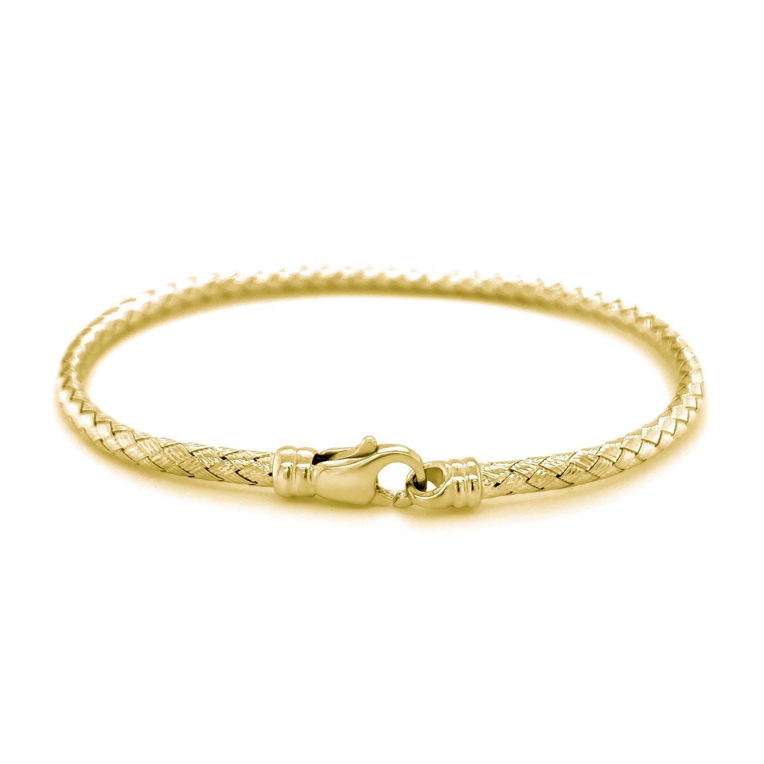 Fancy weave bangle in 14k yellow gold, minimalist design with luxurious elegance, perfect for any occasion.