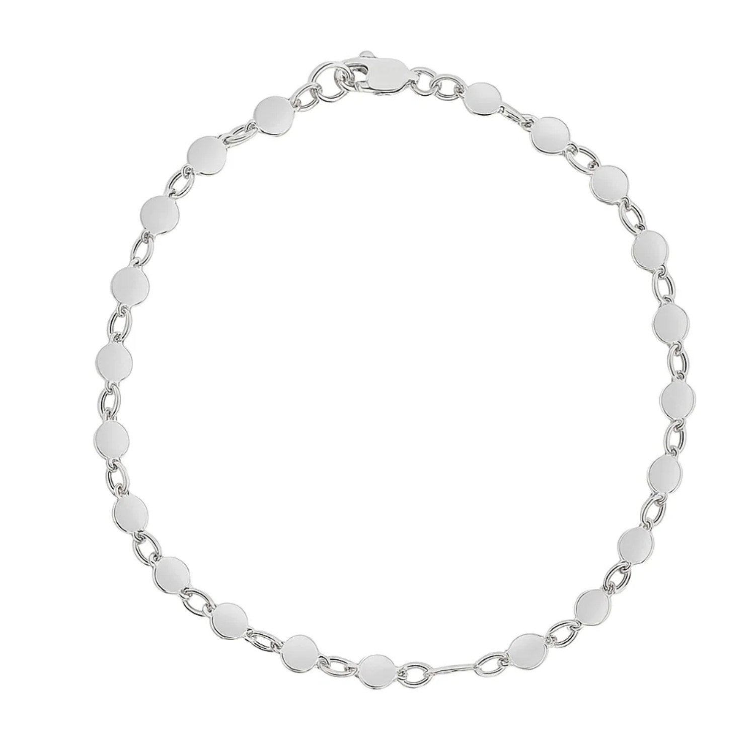 14k white gold bracelet featuring polished circles in a modern chain design, perfect for elegant layering.
