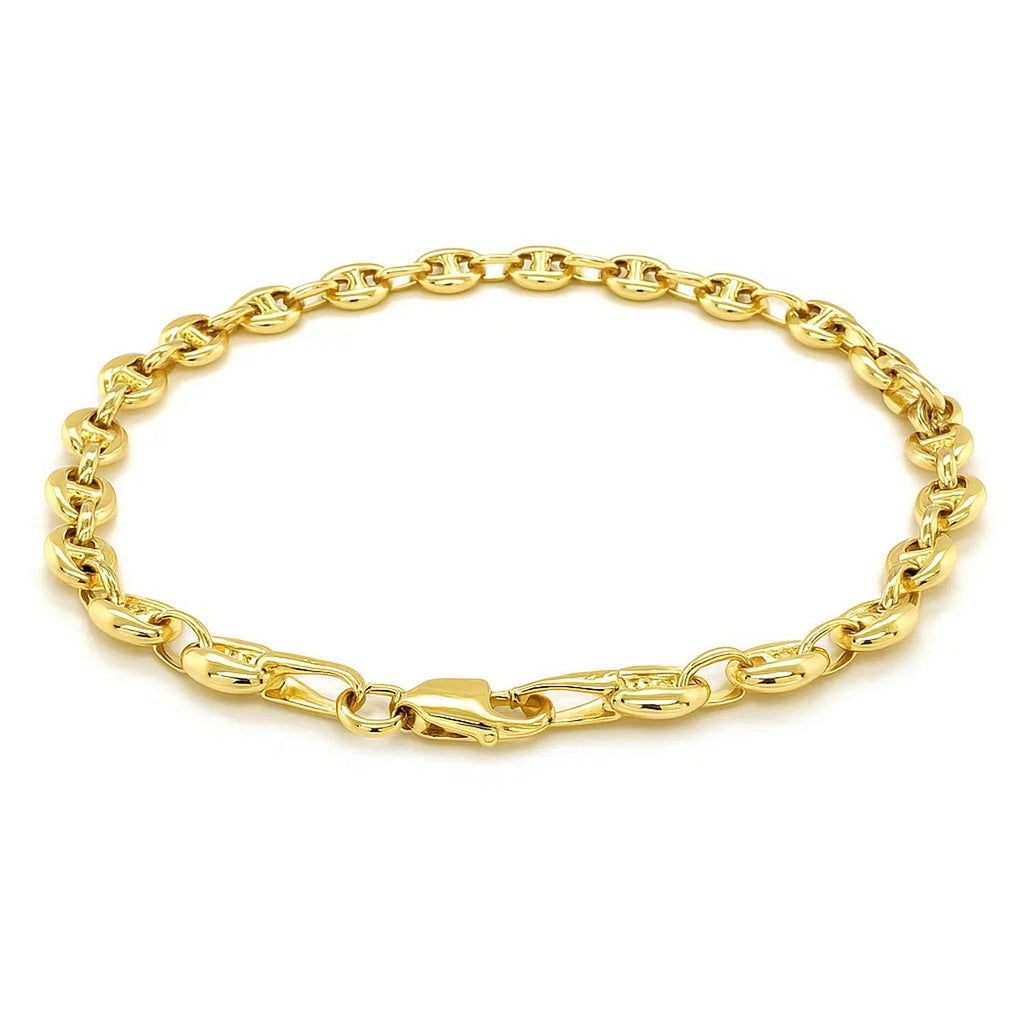 14k yellow gold puffed mariner link bracelet with modern round links, showcasing exquisite craftsmanship and luxury design.