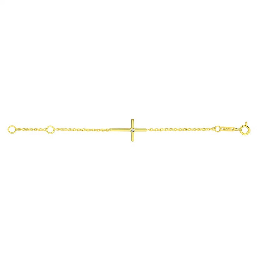 14k yellow gold children's bracelet featuring an elegant cross design on a delicate chain, perfect for young ones.