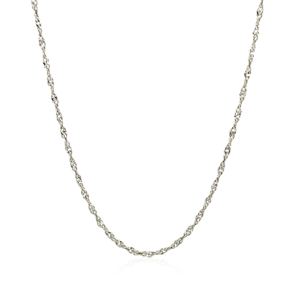 Sterling silver 1.6mm Singapore style chain featuring sleek, modern links for an elegant touch.