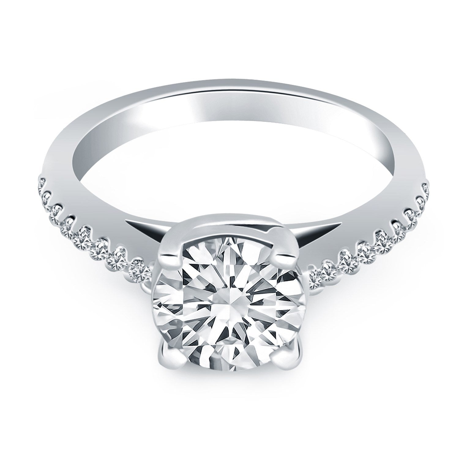 14k white gold trellis engagement ring featuring a round diamond in a modern prong setting, showcasing exquisite craftsman...