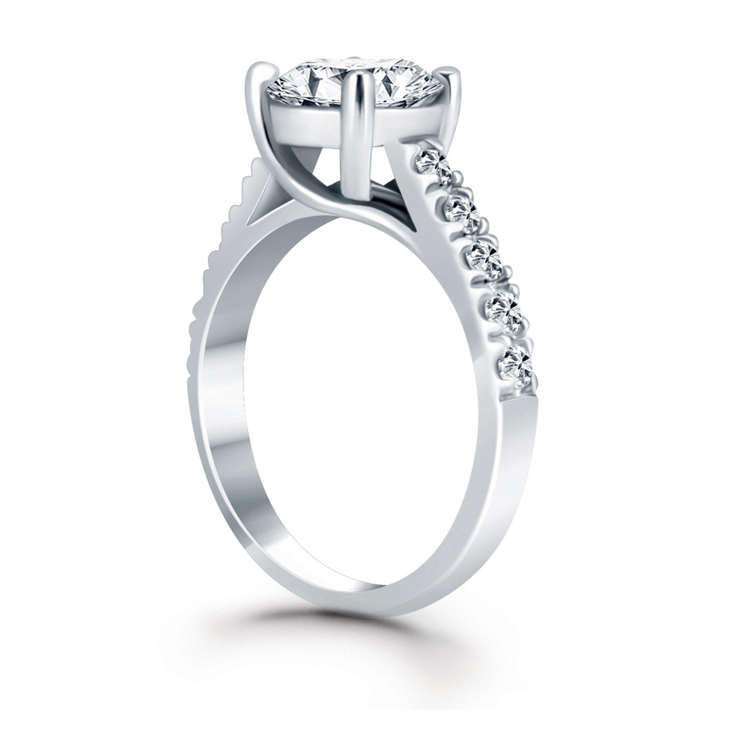 14k white gold trellis engagement ring featuring a round diamond in a modern prong setting, showcasing exquisite craftsman...