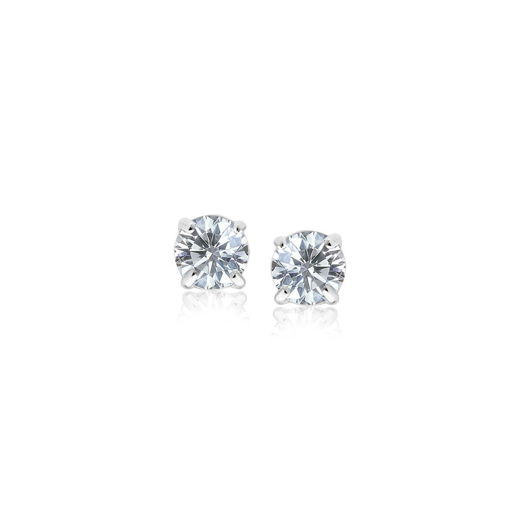 Sterling silver stud earrings featuring round faceted white cubic zirconia in elegant prong settings.