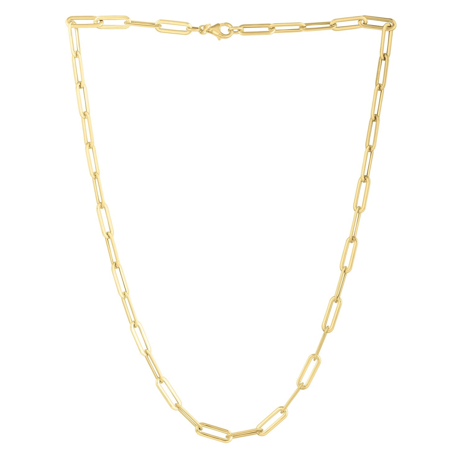 Long domed paperclip necklace in elegant 14k yellow gold, featuring refined round links for a timeless look.