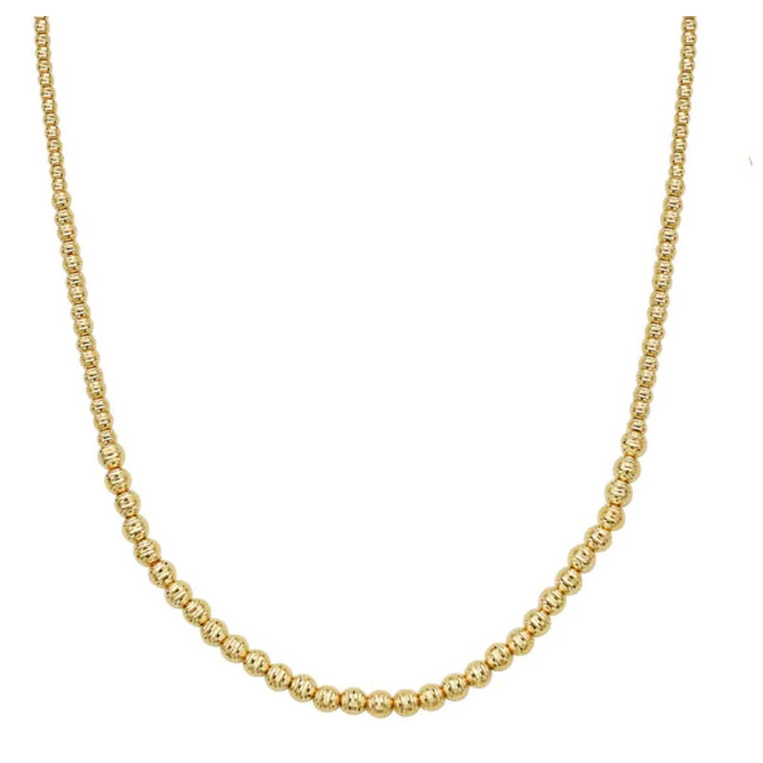Graduated bead necklace in luxurious 14k yellow gold, adorned with sparkling diamonds for a modern elegance.