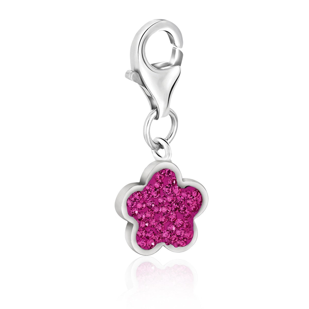 Sterling silver charm featuring a pink tone crystal embellished star design, perfect for modern luxury jewelry collections.