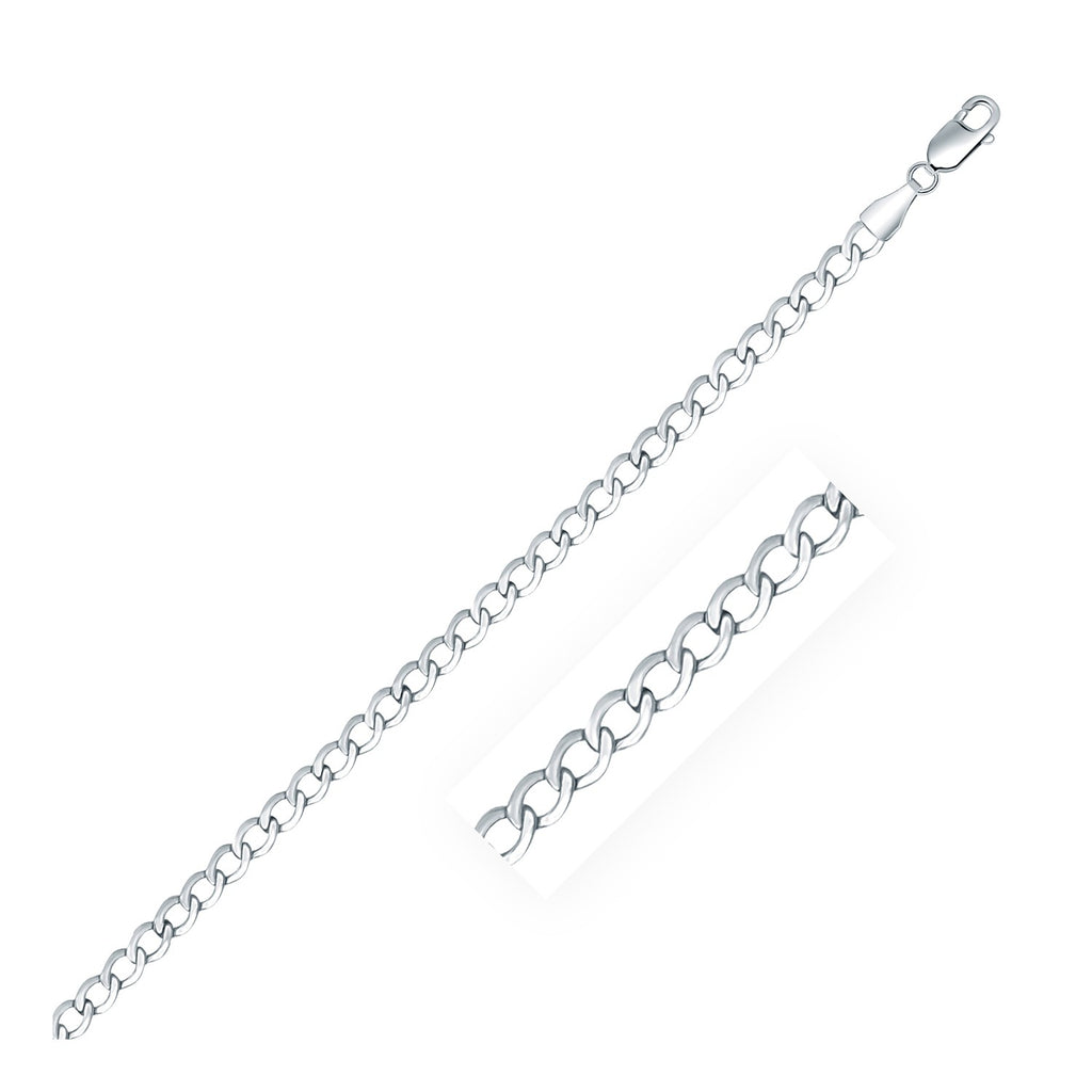 Rhodium plated sterling silver curb chain, modern design, 3.7mm width, perfect for layering or as a statement piece.