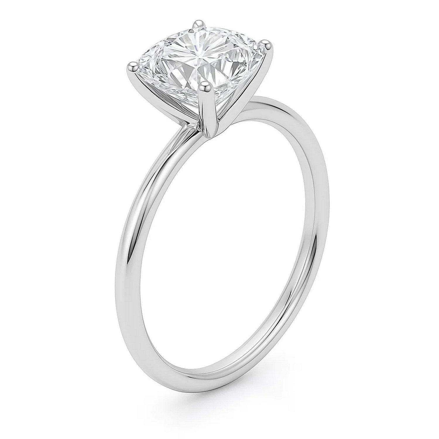 3 carat cushion lab-grown diamond solitaire ring in 10K white gold with elegant prong setting and modern design.