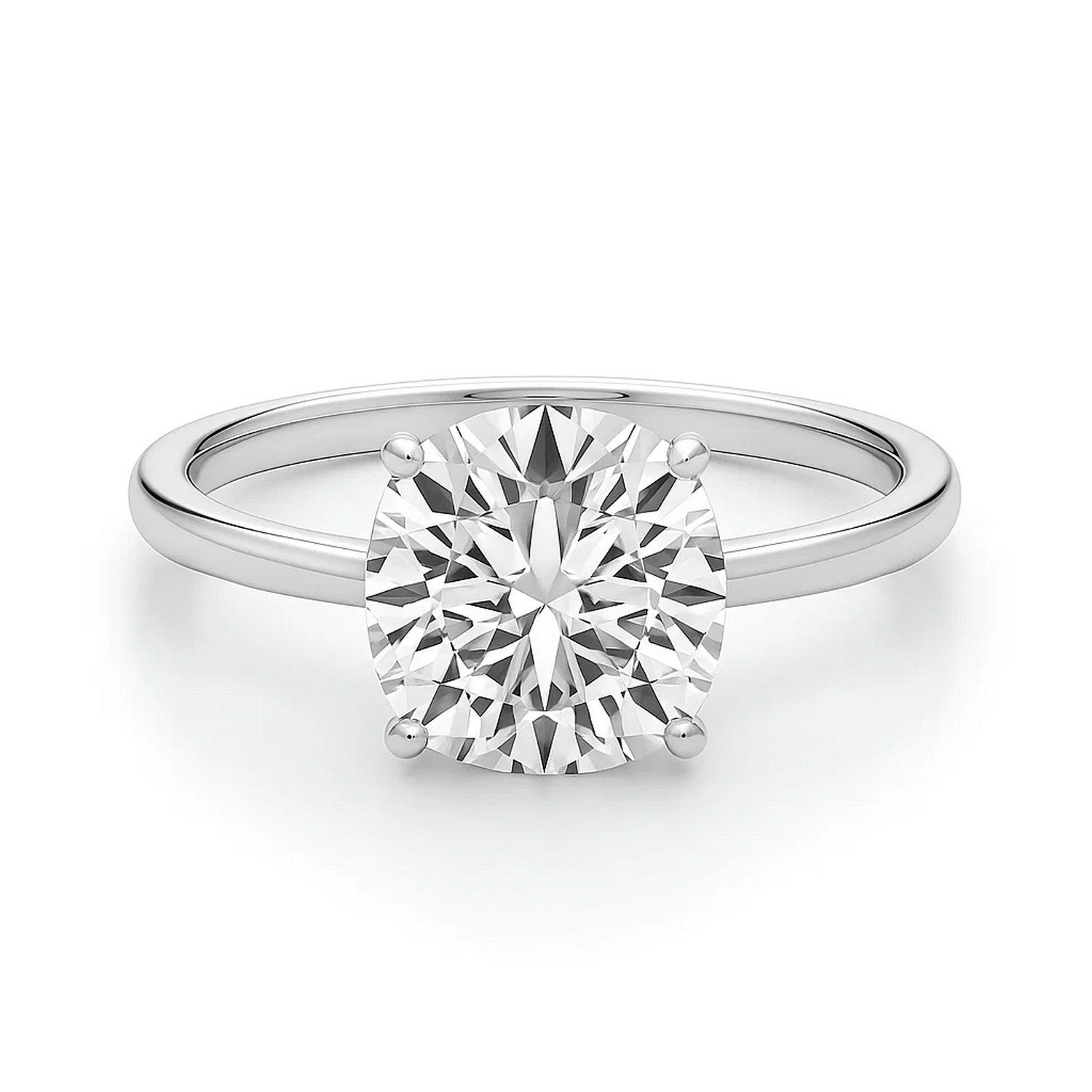 3 carat cushion lab-grown diamond solitaire ring in 10K white gold with elegant prong setting, modern design.